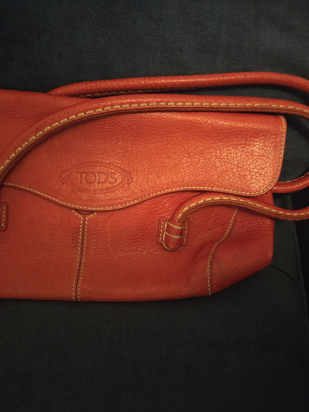 TOD'S Vibrant Orange Leather Shoulder Bag with Curved Flap